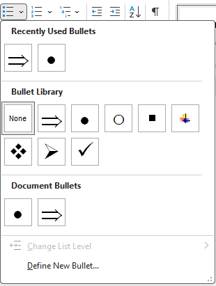 Bullet library options in Word